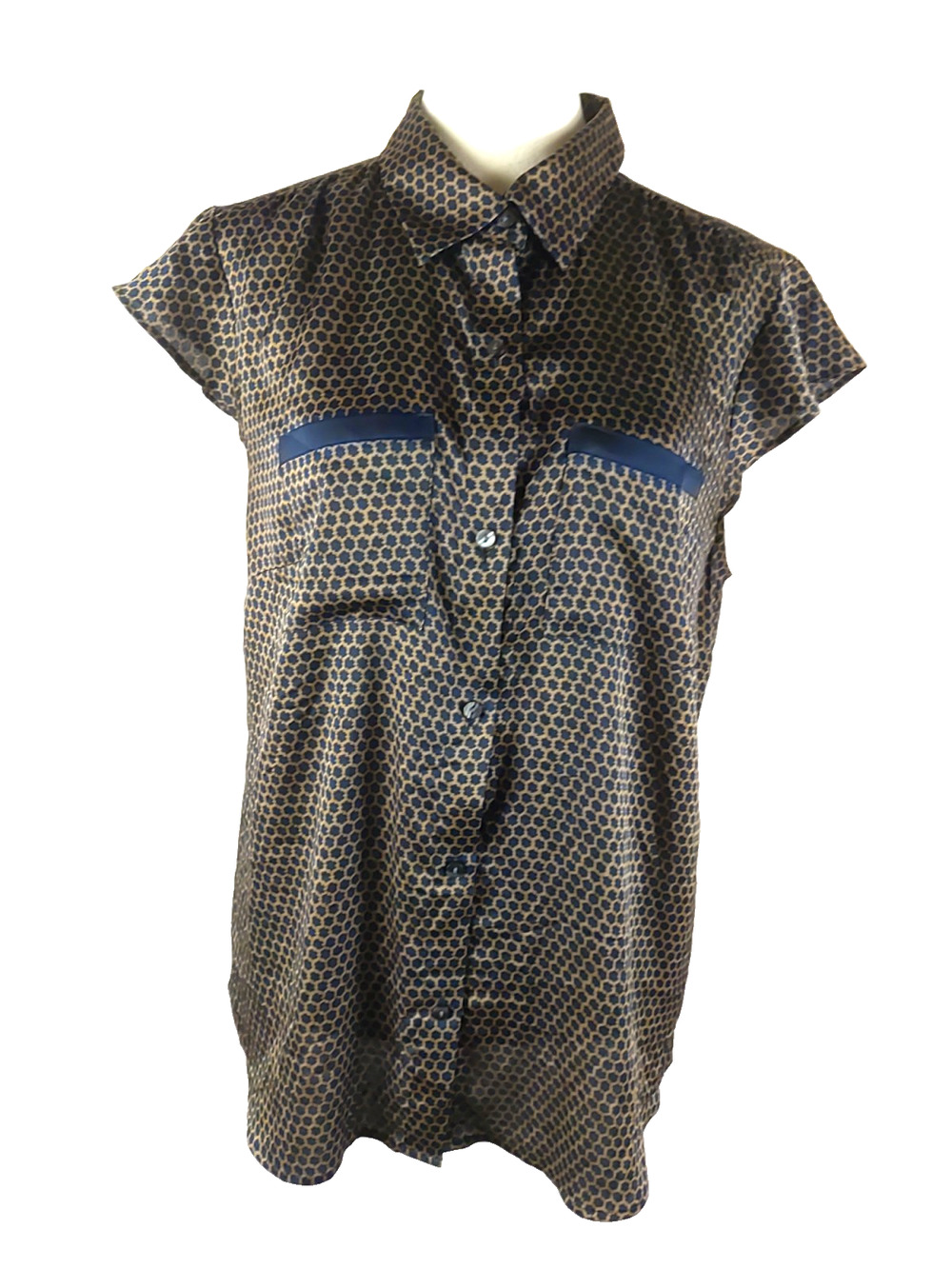 Ann Taylor Loft Women's Suit Shirt Size 10 Brown Black Polka Dots Button Pockets